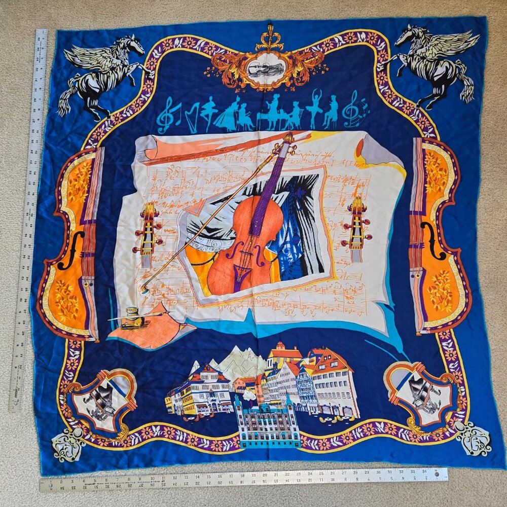 Silk Scarf Violin Classical Music Hand Rolled - Picture 2 of 11